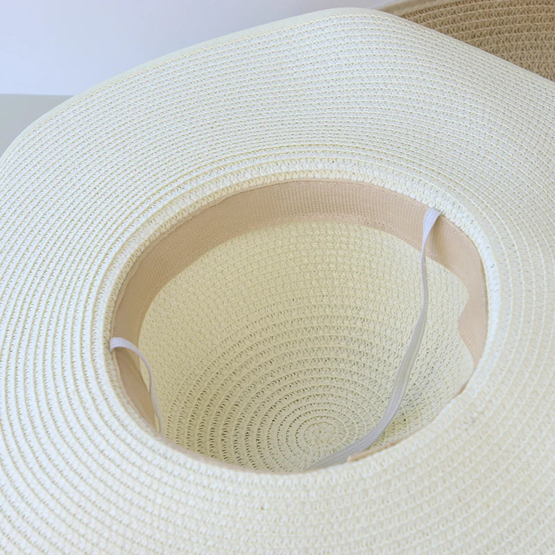 Women’s Wide Brim Straw Sun Hat – Foldable Beach Panama Hat with Bowknot, UV Protection Casual Summer Outdoor Cap