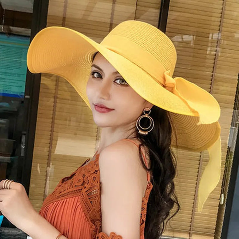 Women’s Foldable Straw Sun Hat – UV Protection Beach Visor, Lightweight Travel Bucket Cap, Casual Summer Panama Hat