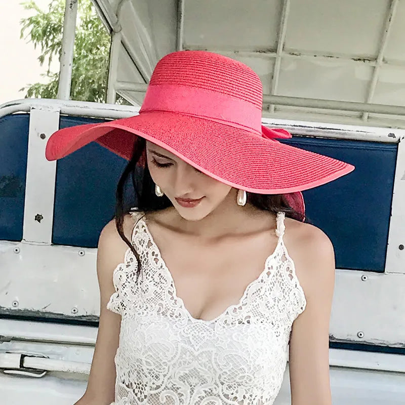 Women’s Foldable Straw Sun Hat – UV Protection Beach Visor, Lightweight Travel Bucket Cap, Casual Summer Panama Hat