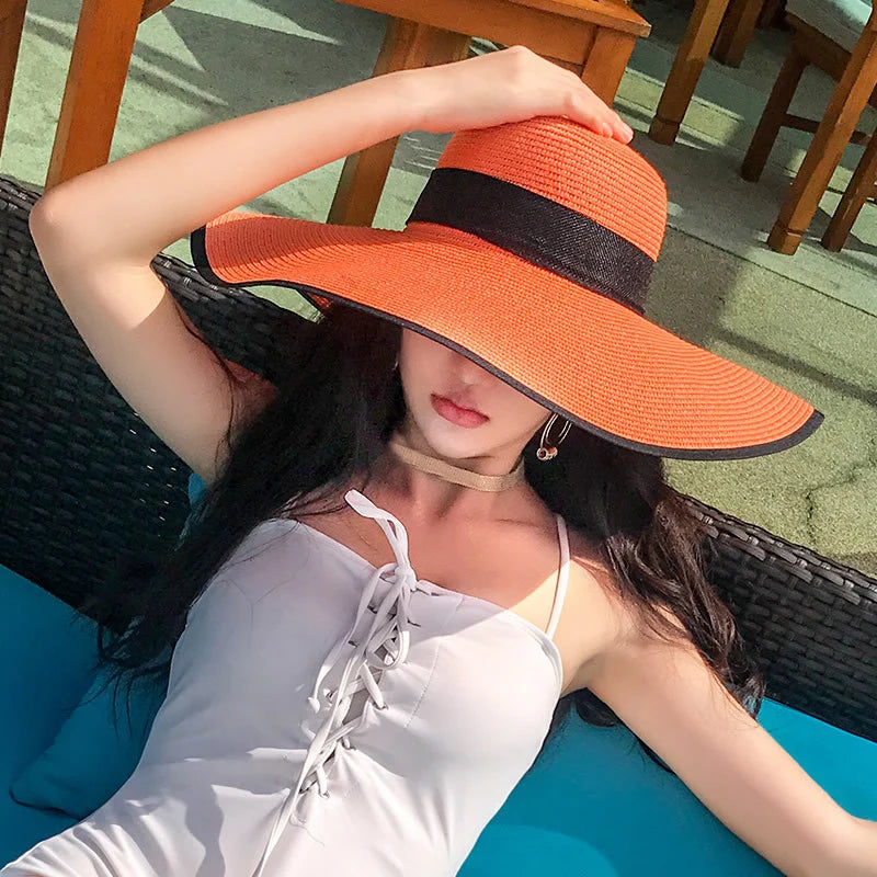 Women’s Foldable Straw Sun Hat – UV Protection Beach Visor, Lightweight Travel Bucket Cap, Casual Summer Panama Hat
