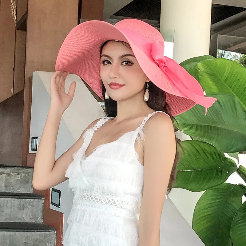 Women’s Foldable Straw Sun Hat – UV Protection Beach Visor, Lightweight Travel Bucket Cap, Casual Summer Panama Hat