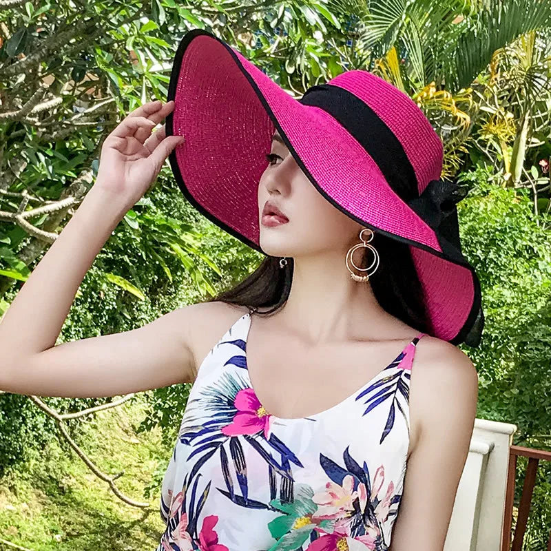 Women’s Foldable Straw Sun Hat – UV Protection Beach Visor, Lightweight Travel Bucket Cap, Casual Summer Panama Hat