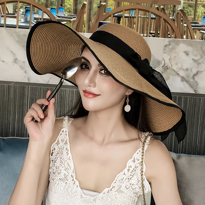 Women’s Foldable Straw Sun Hat – UV Protection Beach Visor, Lightweight Travel Bucket Cap, Casual Summer Panama Hat