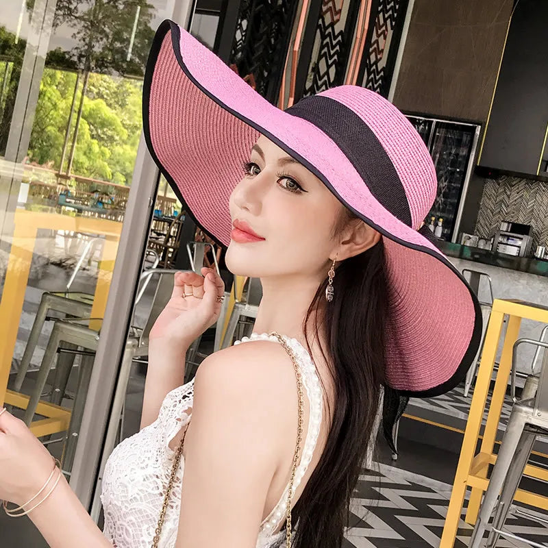 Women’s Foldable Straw Sun Hat – UV Protection Beach Visor, Lightweight Travel Bucket Cap, Casual Summer Panama Hat