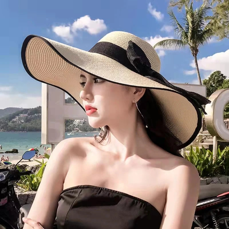 Women’s Foldable Straw Sun Hat – UV Protection Beach Visor, Lightweight Travel Bucket Cap, Casual Summer Panama Hat