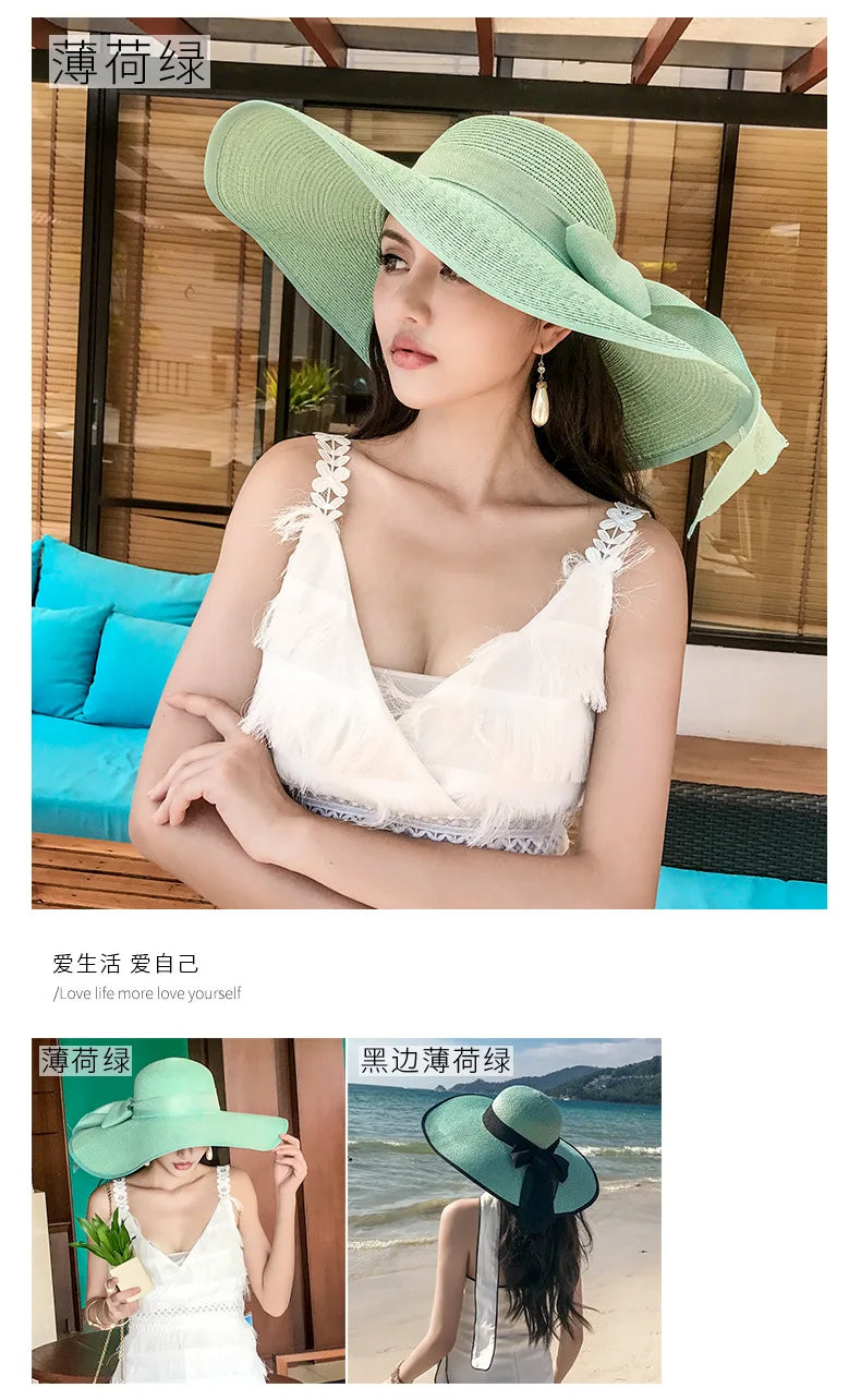 Women’s Foldable Straw Sun Hat – UV Protection Beach Visor, Lightweight Travel Bucket Cap, Casual Summer Panama Hat