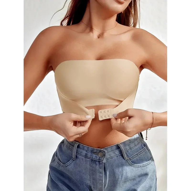 Women’s Strapless Seamless Front Button Bra – Wireless No Padding 3/4 Cup Comfortable Everyday Underwear