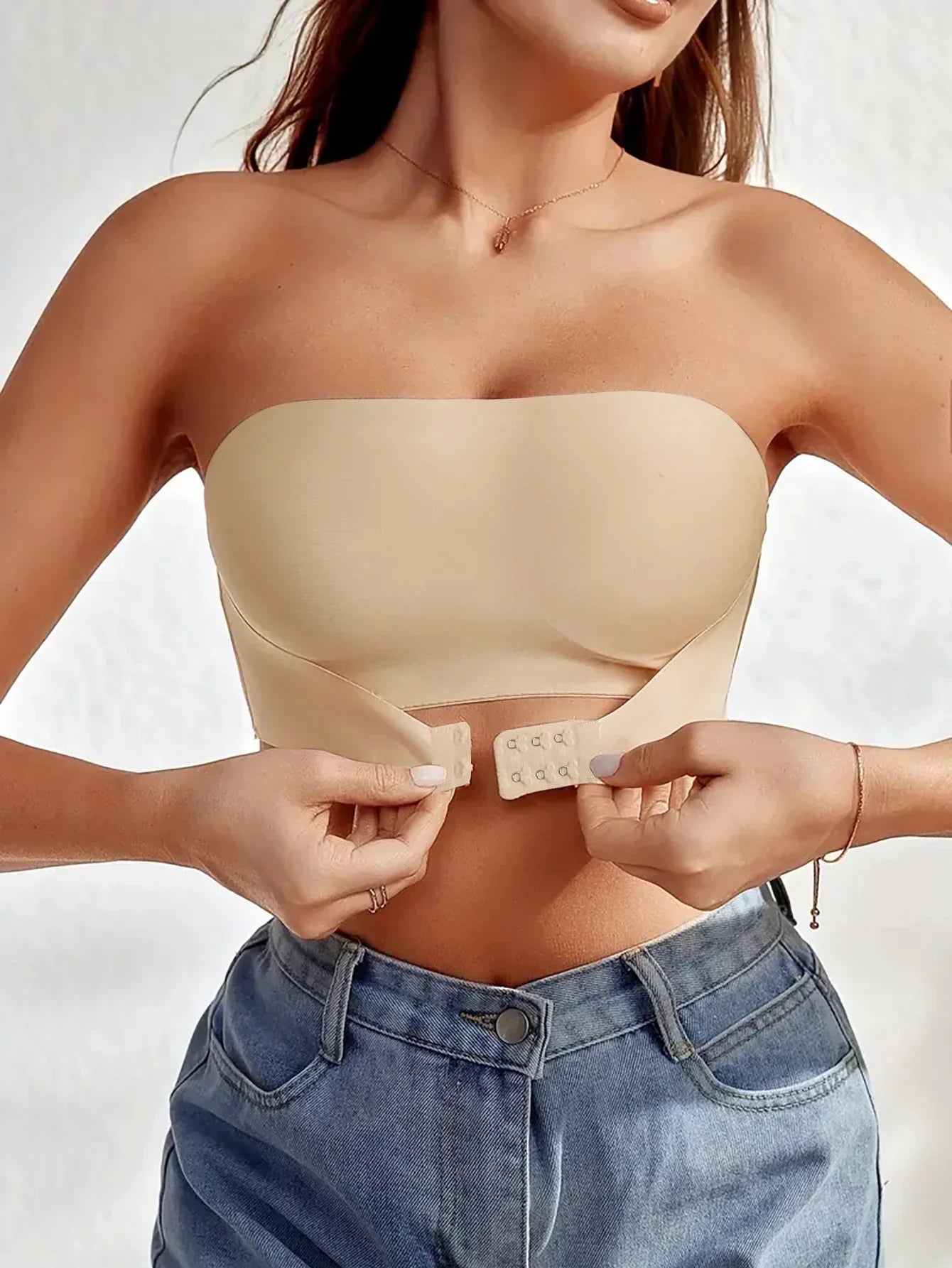 Women’s Strapless Seamless Front Button Bra – Wireless No Padding 3/4 Cup Comfortable Everyday Underwear