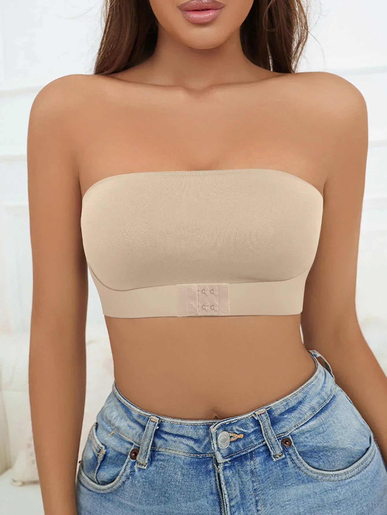 Women’s Strapless Seamless Front Button Bra – Wireless No Padding 3/4 Cup Comfortable Everyday Underwear