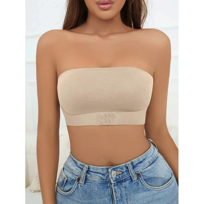 Women’s Strapless Seamless Front Button Bra – Wireless No Padding 3/4 Cup Comfortable Everyday Underwear