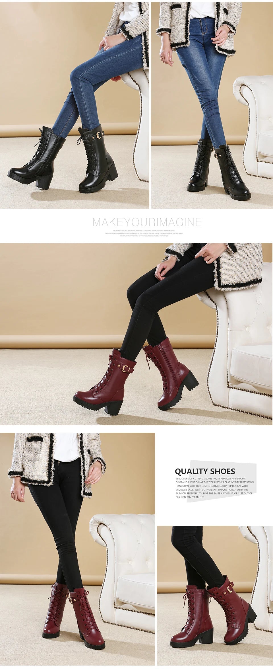 Women’s Winter Snow Boots – Warm Wool-Lined PU Leather Ankle Boots, Waterproof Thick Sole Lace-Up