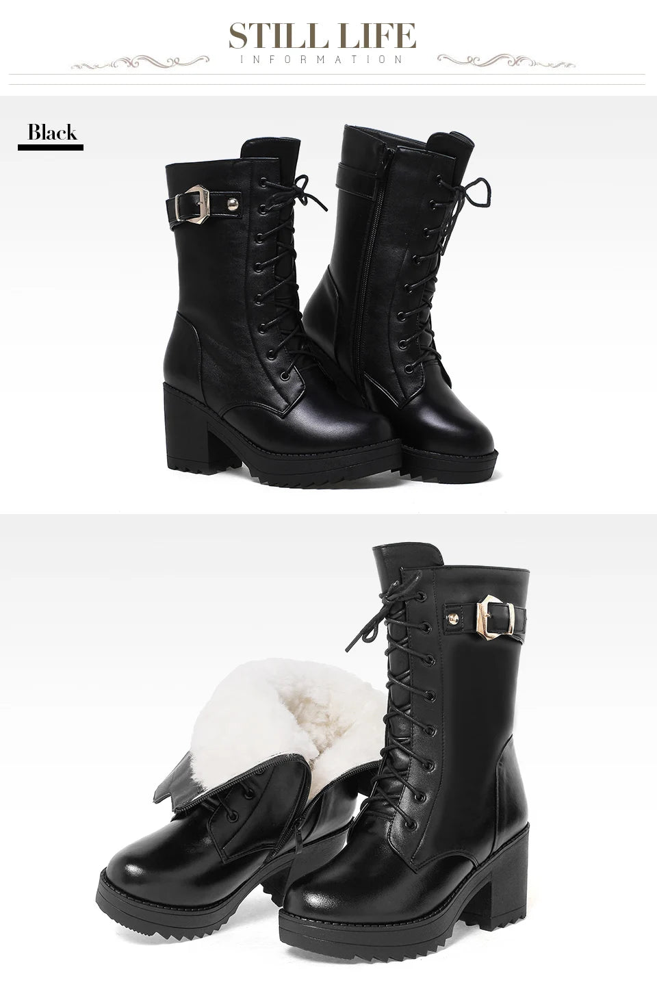 Women’s Winter Snow Boots – Warm Wool-Lined PU Leather Ankle Boots, Waterproof Thick Sole Lace-Up