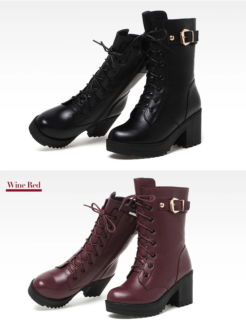Women’s Winter Snow Boots – Warm Wool-Lined PU Leather Ankle Boots, Waterproof Thick Sole Lace-Up