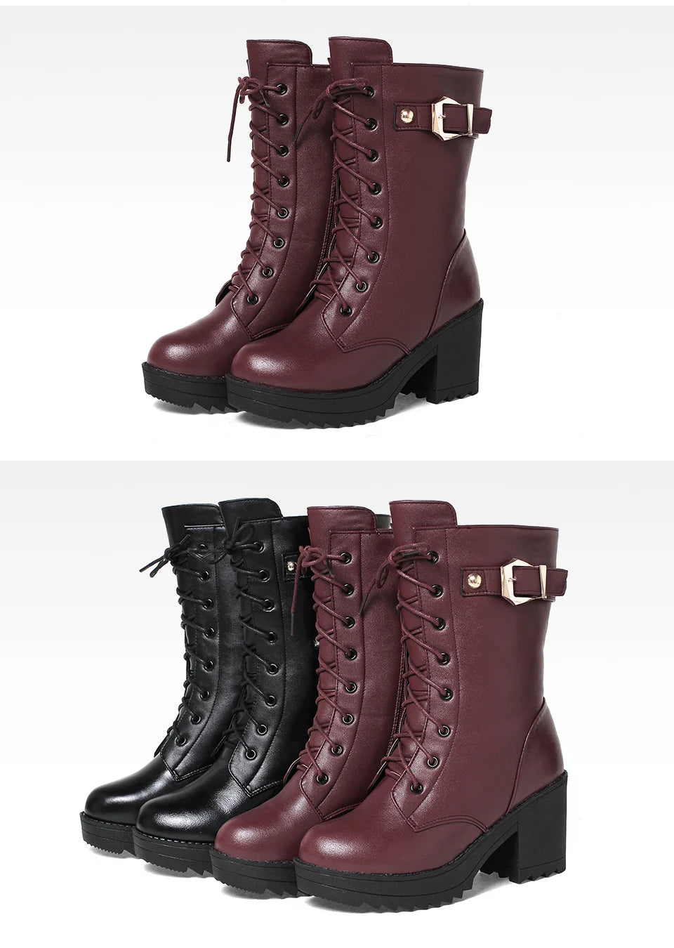Women’s Winter Snow Boots – Warm Wool-Lined PU Leather Ankle Boots, Waterproof Thick Sole Lace-Up