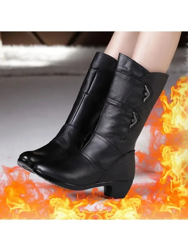 Women’s Winter Snow Boots – Warm Wool-Lined PU Leather Ankle Boots, Waterproof Thick Sole Lace-Up