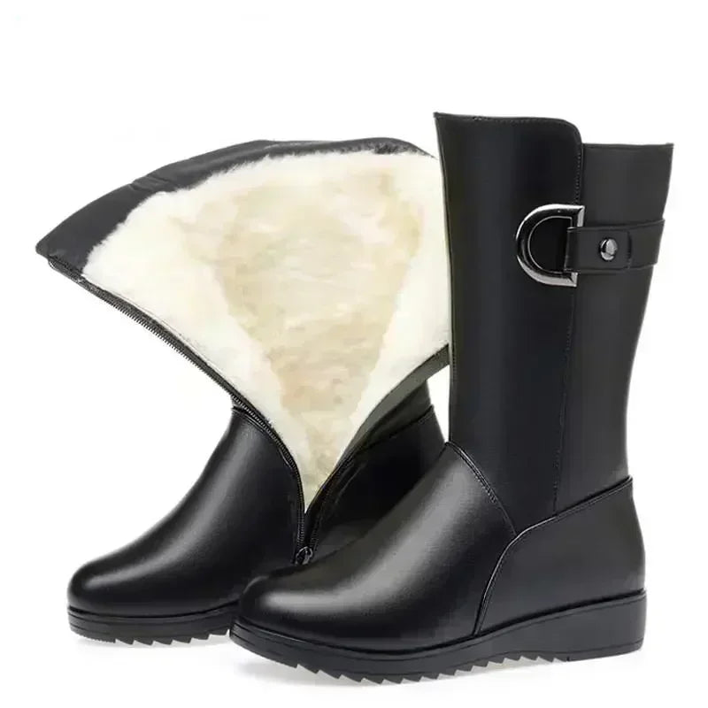 Women’s Winter Snow Boots – Warm Wool-Lined PU Leather Ankle Boots, Waterproof Thick Sole Lace-Up