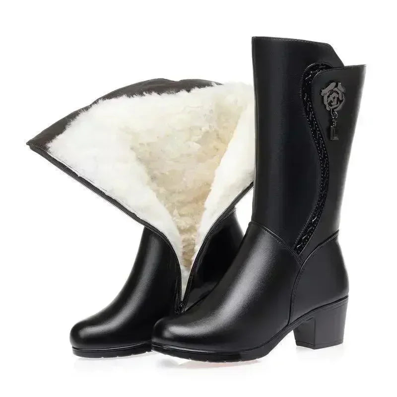 Women’s Winter Snow Boots – Warm Wool-Lined PU Leather Ankle Boots, Waterproof Thick Sole Lace-Up